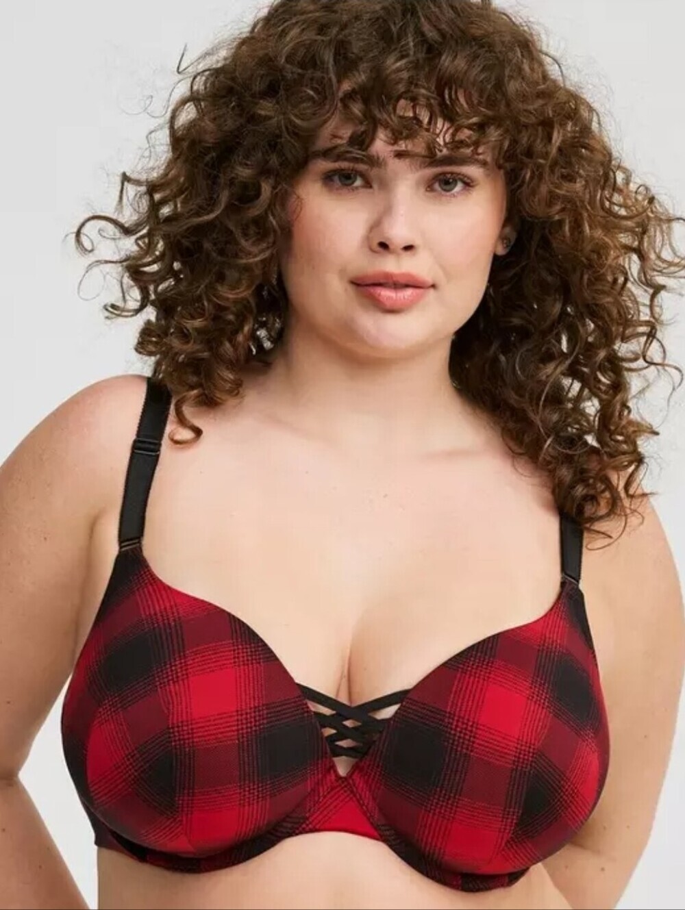 Torrid Red Black Plaid XO Plunge Push Up 360 Back Smoothing Bra NWT Size 46DD